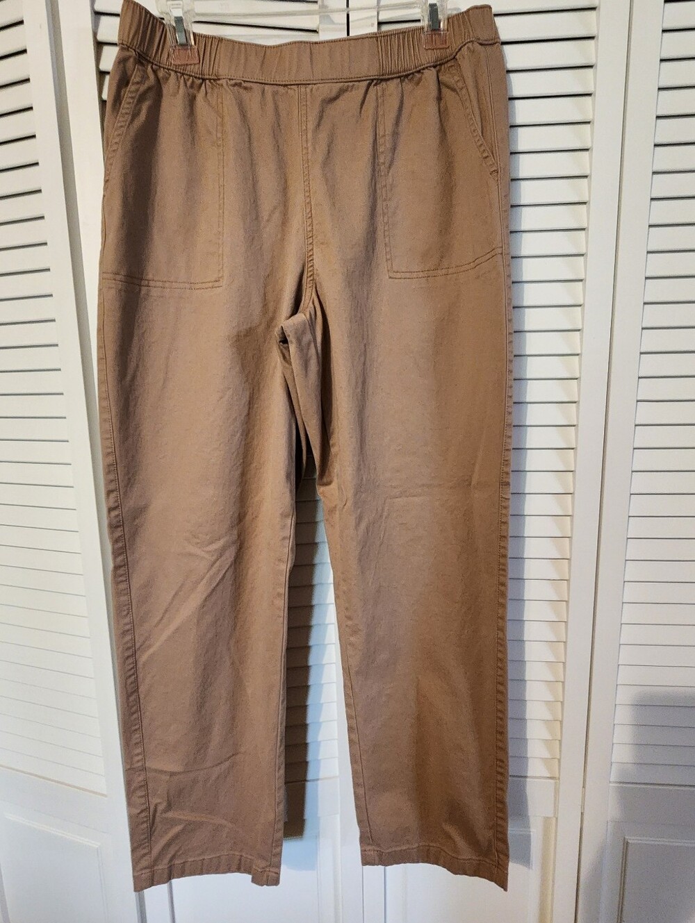Women's Elastic Waist Tan Trousers - Casual Pull-On Pants